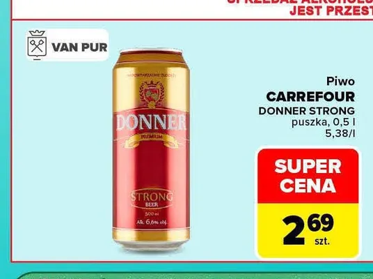 Piwo Carrefour Donner Strong promocja w Carrefour