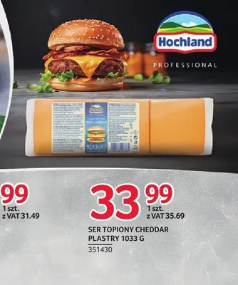 Ser topiony Cheddar plastry 1033g promocja w Selgros