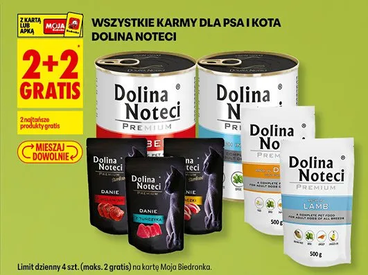 Wszystkie karmy dla psa i kota Dolina Noteci 2+2 GRATIS promocja w Biedronka