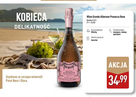 Wino Grande Alberone Prosecco Rose promocja w Aldi