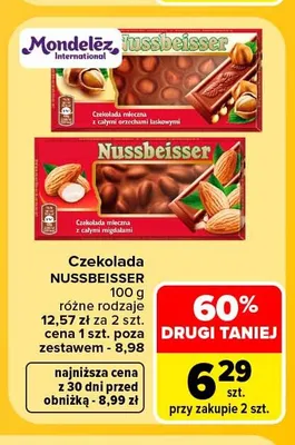 Czekolada mleczna z całymi orzechami laskowymi Nussbeisser promocja w Carrefour