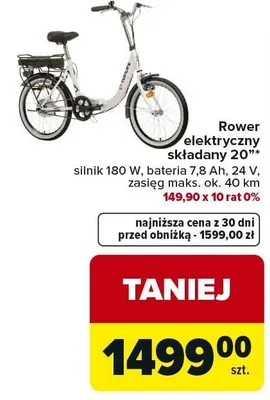 Rower elektryczny składany 20" promocja w Carrefour