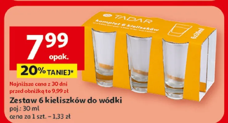 Zestaw 6 kieliszków do wódki promocja w Auchan