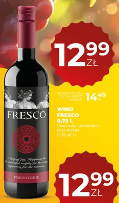 Wino czerwone półsłodkie Fresco promocja w Duży Ben