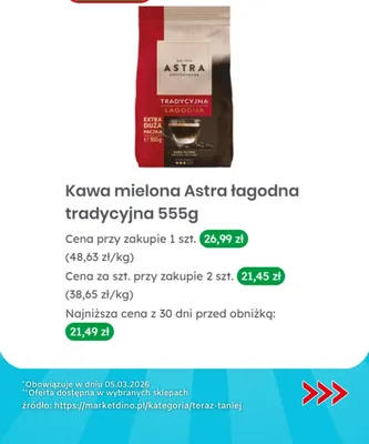 Kawa mielona łagodna tradycyjna promocja w Dino