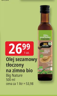Olej sezamowy tłoczony na zimno bio Big Nature promocja w Leclerc