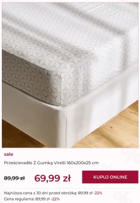 Prześcieradło z gumką home&you Virelli 160x200x25 cm promocja w home&you