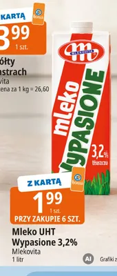 Mleko UHT Wypasione Mlekovita 3,2% promocja w Leclerc