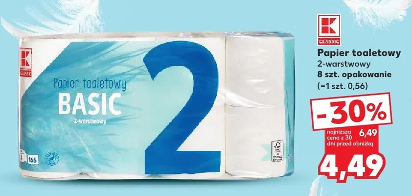 Papier toaletowy 2-warstwowy, 180 listków, 8szt. opakowanie promocja w Kaufland