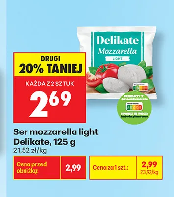 Ser mozzarella light Delikate promocja w Biedronka