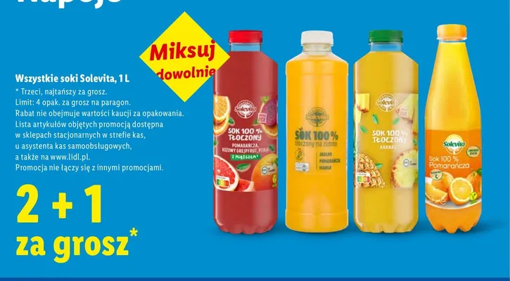 Sok 100% tłoczony Solevita ananas promocja w Lidl