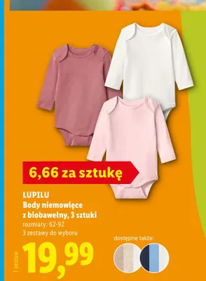 Body niemowlęce z biobawełny 3-pak Lupilu promocja w Lidl
