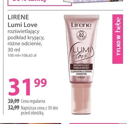 Rozświetlający podkład kryjący Lirene Lumi Love promocja w Hebe