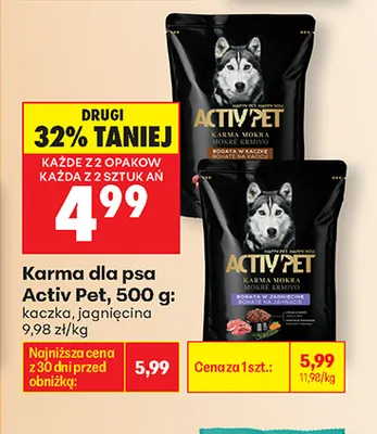 Karma dla psa Activ'Pet z kaczką promocja w Biedronka
