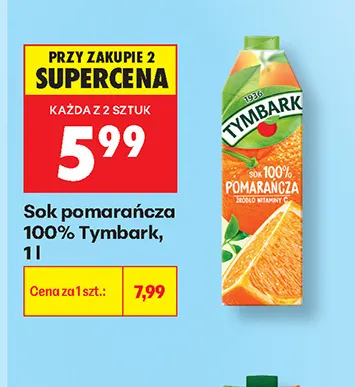 Sok pomarańcza Tymbark 100% promocja w Biedronka