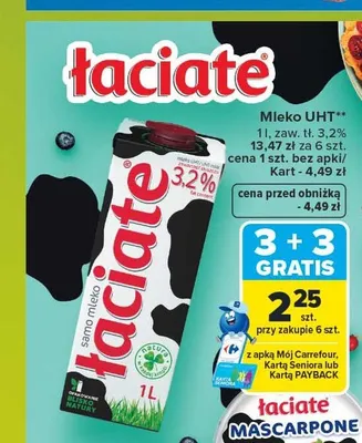 Mleko UHT Łaciate 3,2% promocja w Carrefour