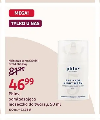 Odmładzająca maseczka do twarzy Phlov Anti-Age Night Mask promocja w Rossmann