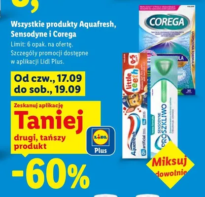 Produkty Aquafresh, Sensodyne i Corega promocja w Lidl