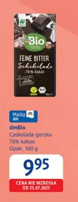 Czekolada gorzka 70% kakao dmBio promocja w Drogerie DM