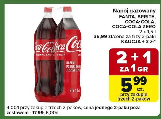Napój gazowany Fanta, Sprite, Coca-Cola, Coca-Cola Zero promocja w Carrefour Express
