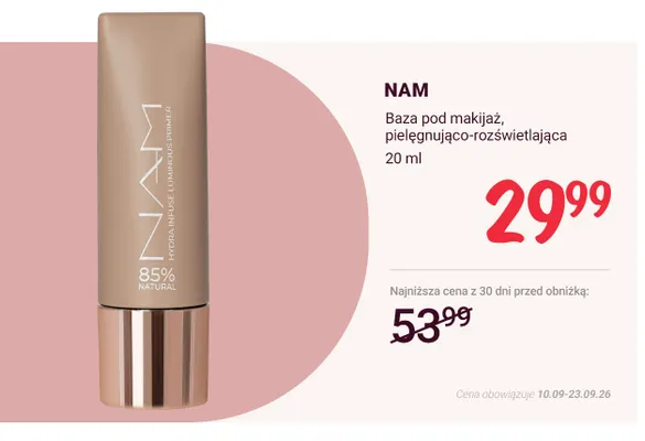 Baza pod makijaż pielęgnująco-rozświetlająca Nam promocja w Rossmann