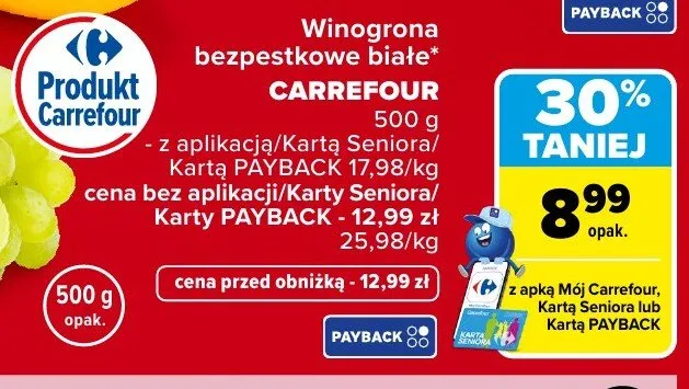 Winogrona bezpestkowe białe CARREFOUR promocja w Carrefour