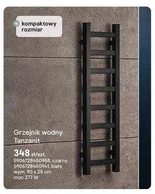 Grzejnik wodny Tanzanit czarny 90x25 cm promocja w Castorama