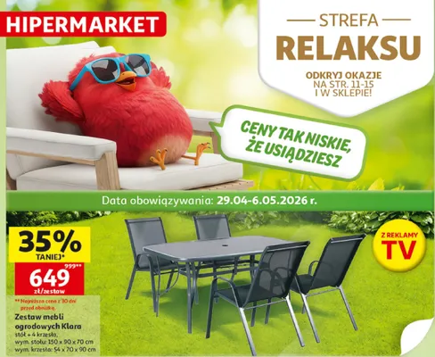 Zestaw mebli ogrodowych Klara stół + 4 krzesła promocja w Auchan