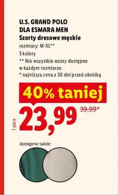 Szorty dresowe męskie U.S. Grand Polo dla Esmara Men promocja w Lidl