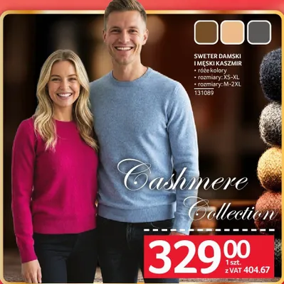 Sweter damski i męski kaszmir Cashmere Collection promocja w Selgros
