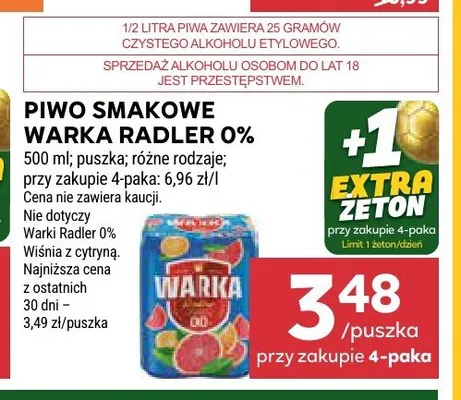 Piwo bezalkoholowe Warka Radler promocja w Stokrotka
