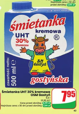 Śmietanka UHT kremowa OSM Gostyń 30% promocja w Dino