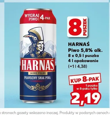Piwo Harnaś Jasne Pełne 8-pak promocja w Kaufland