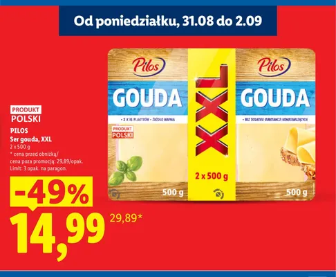 Ser gouda w plastrach Pilos XXL 2-pak promocja w Lidl