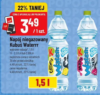 Napój niegazowany Kubuś Waterrr o smaku cytryny promocja w POLOmarket