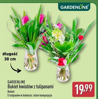 Bukiet kwiatów z tulipanami 5 tulipanów w bukiecie, różne kompozycje promocja w Aldi