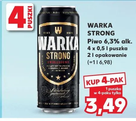 Piwo Warka Strong 6,3% alk. 4-pak promocja w Kaufland