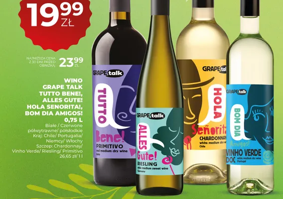 Wino Grape Talk Tutto Bene! Primitivo czerwone półwytrawne włoskie promocja w Duży Ben