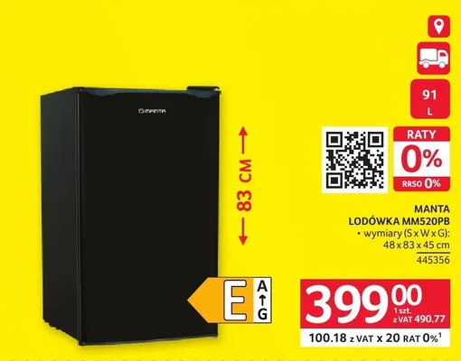 Lodówka MANTA MM520PB promocja w Selgros