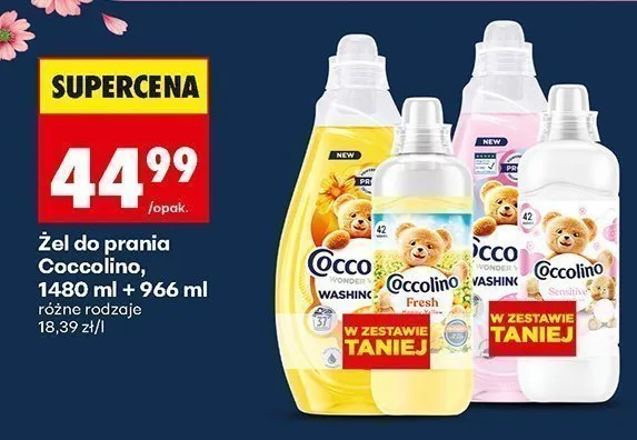 Zestaw żel do prania Coccolino Wonder Wash + płyn do płukania Coccolino Fresh promocja w Biedronka