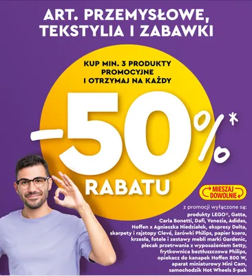 Artykuły przemysłowe, tekstylia i zabawki -50% promocja w Biedronka