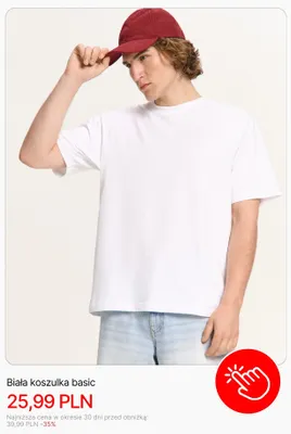 Koszulka męska biała basic Cropp promocja w Cropp