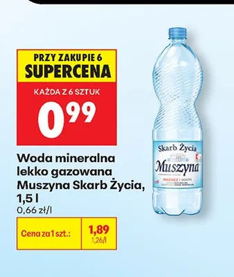 Woda mineralna lekko gazowana Muszyna Skarb Życia promocja w Biedronka