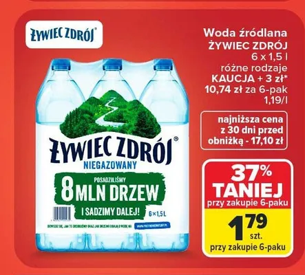 Woda źródlana niegazowana Żywiec Zdrój 6-pak promocja w Carrefour