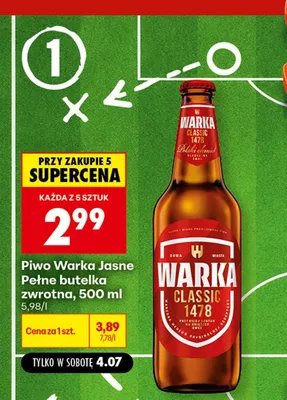 Piwo Warka Jasne Pełne promocja w Biedronka