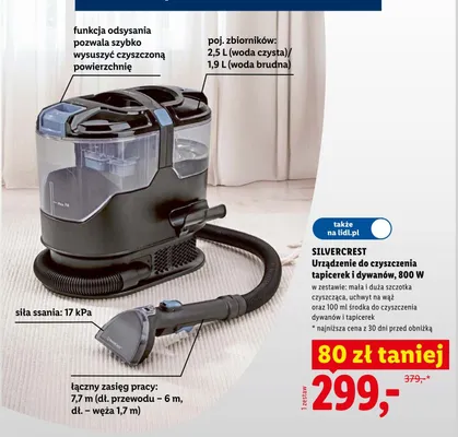 Urządzenie do czyszczenia tapicerek i dywanów Silvercrest 800W promocja w Lidl