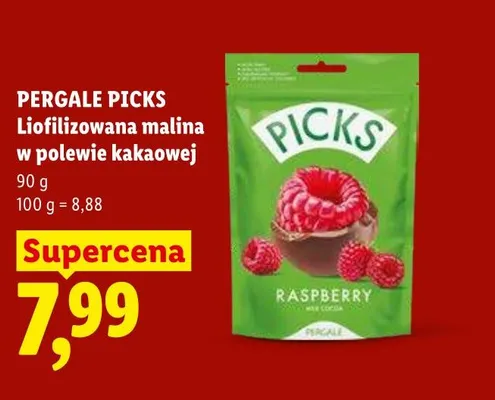 Liofilizowana malina w polewie kakaowej Pergale Picks promocja w Lidl