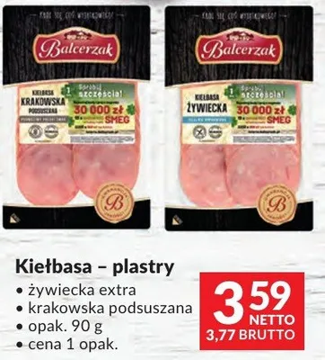 Kiełbasa – plastry krakowska podsuszana Balcerzak promocja w Makro