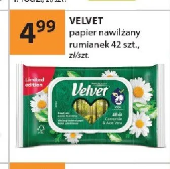 Papier nawilżany VELVET rumianek 42szt. promocja w Drogerie Laboo