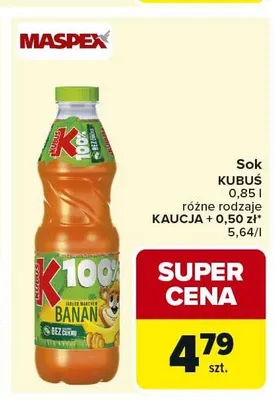 Sok Kubuś 100% banan promocja w Carrefour